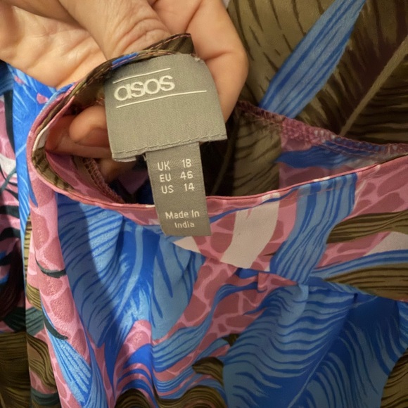 ASOS Blue and Pink Leaf Print Dress - Picture 2 of 7